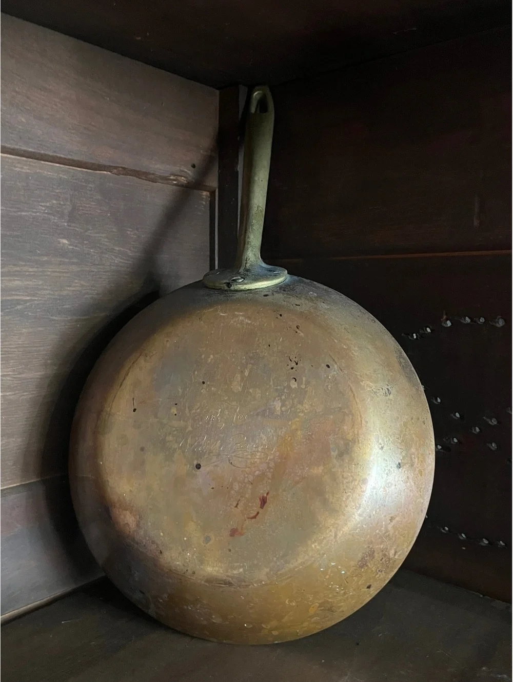 Antique Copper Frying Pan with Brass Handle,